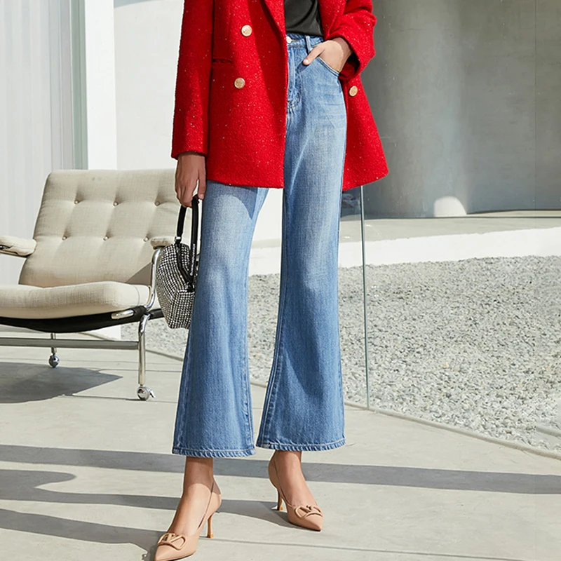 Женские джинсовые брюки SISPELL с расклешенным подолом высокой талией широкие штаны