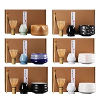 4pcsset handmade home easy clean matcha tea set tool stand kit bowl whisk scoop gift ceremony traditional japanese accessories