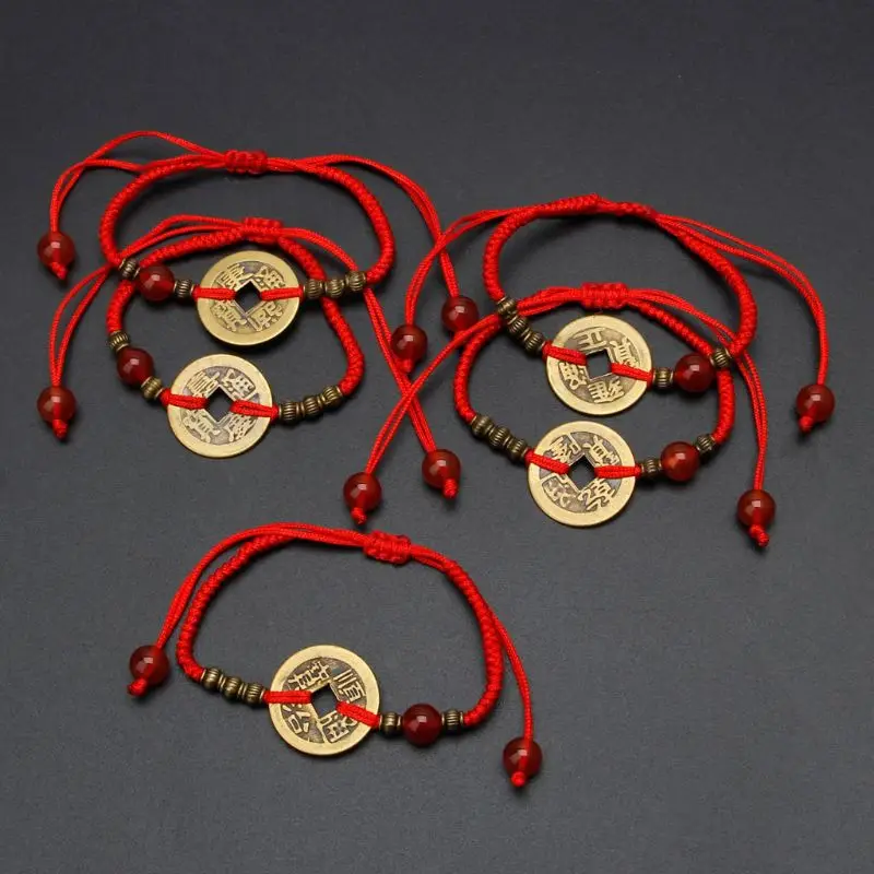 Фэн-шуй I Ching старинная монета кабала красная веревка притягивает удачу браслеты
