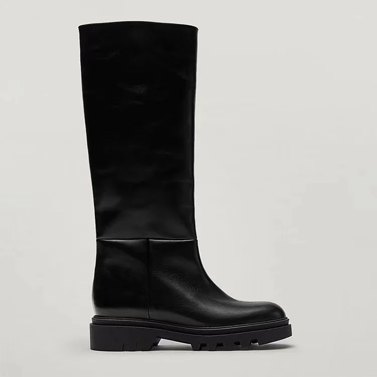 

Jenny&Dave Botas Mujer Shoe Woman Simple Winter High Boots England Office Lady Fashion Genuine Leather Knee-High Boot Modern