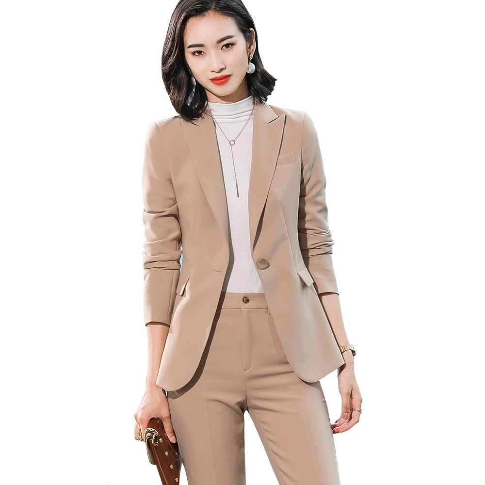 

Beige Pink Khaki Apricot Coffee Black Blue S-5XL 2 Piece Set Women Pant Suit Office Lady OL Girl Jacket Blazer And Trousers