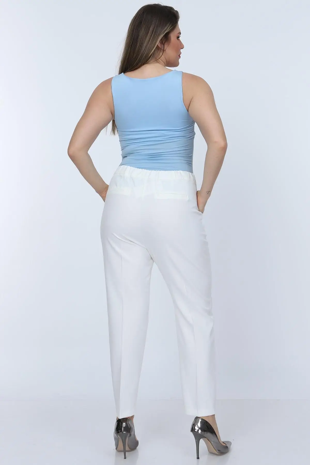 RMG женские белые эластичные тканевые брюки 1371 | Женская одежда