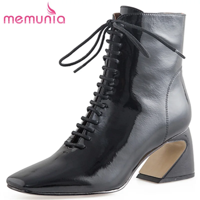 

MEMUNIA New Arrive Zipper Lace Up Women Winter Boots Fashion Hot Sale Comfortable Ladies Boots Hand Made Elegant Ankle Boots