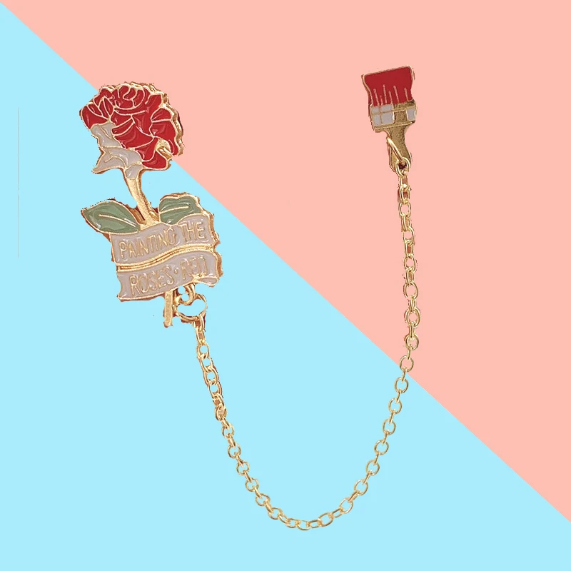 

New PAINTING THE ROSES ART Painting Brush Brooch Fashion Personality Paint Brush Red Rose Badge Jewelry Denim Clothes Pendant Gi