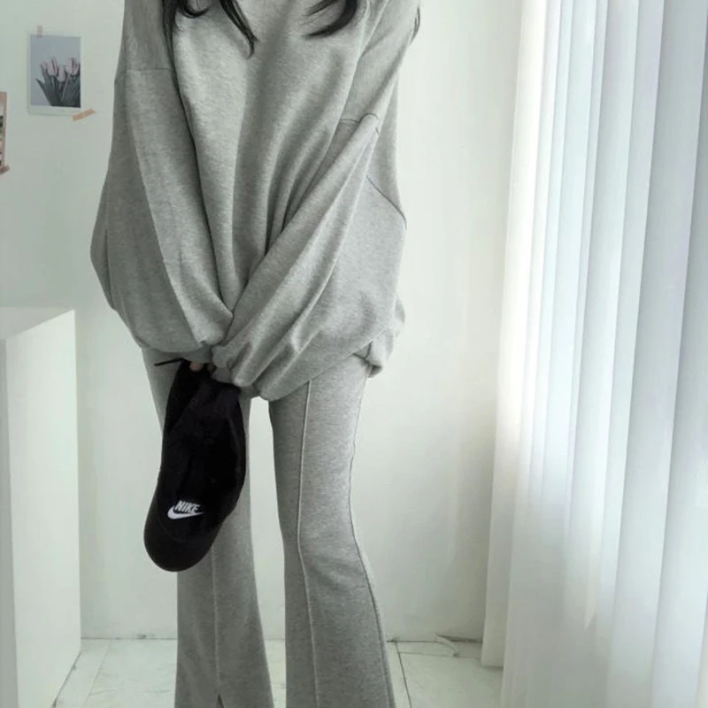 

2 Piece Sets Womens Outfits Tracksuit Woman 2020 Korean Kawaii Womenswear Sweatshirt Women Crop Top+Flared Women Tracksuit