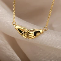 gothic hand in hand necklace for women men stainless steel lover couple necklaces heart choker collar chain vintage jewelry gift