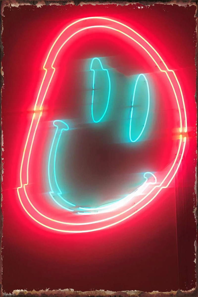 

neon happy face smile Retro Vintage Metal Sign Tin Sign Tin Plates Wall Decor Room Decoration For Pub Home Club Man Cave Cafe