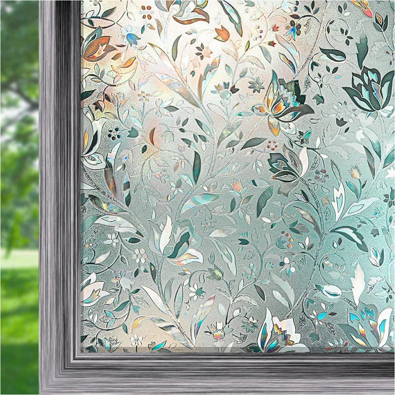 

3D Rainbow Window Film Stained Glass Vinyl Static Non Adhesive Film Opaque Privacy Protective Tint for Home Heat Control Sticker