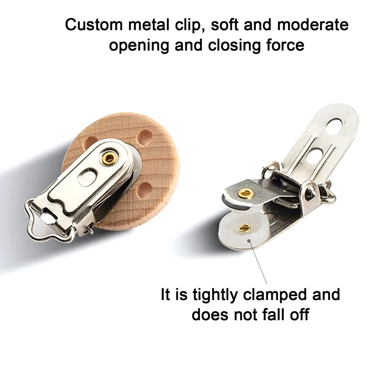 

5Pcs Metal Wooden Baby Pacifier Clips Infant Soother Clasps Holders Accessories Chemical Free