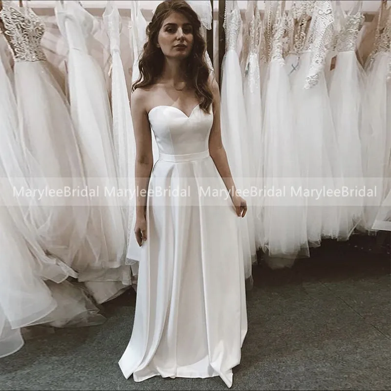 Sweetheart Boho Satin Wedding Dresses Simply A-Line Cheap suknia slubna Casual Lace Up Back Customize robe de mariée | Свадьбы и