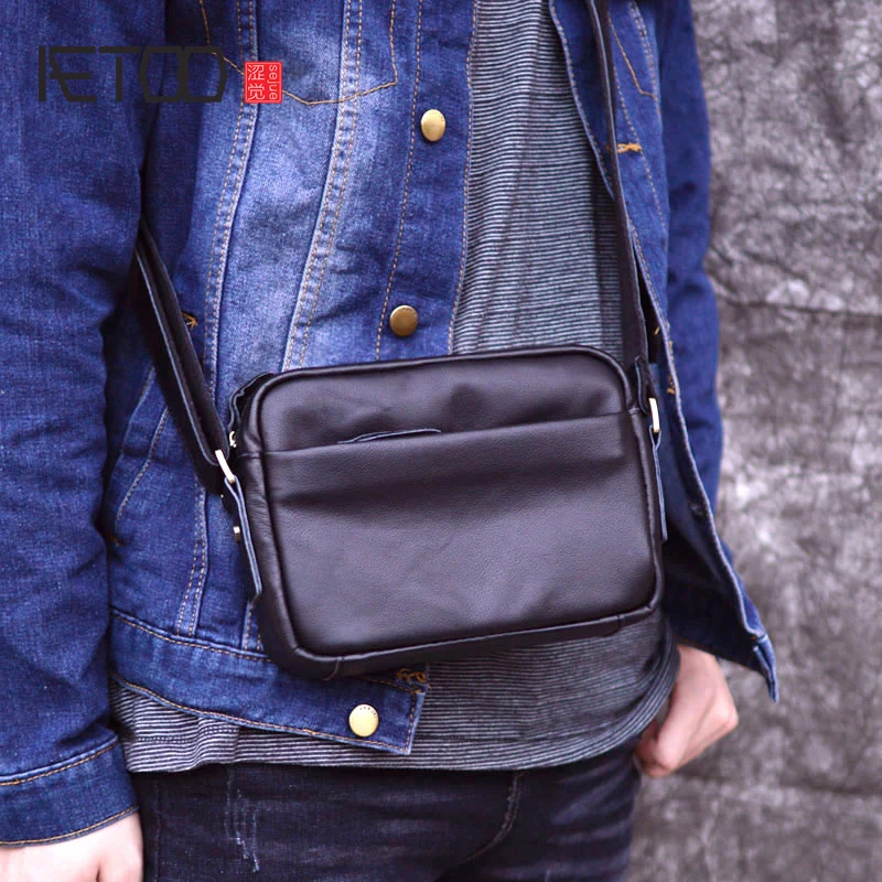 AETOO сумка-мессенджер из натуральной коровьей кожи мужская сумка нагрудная через