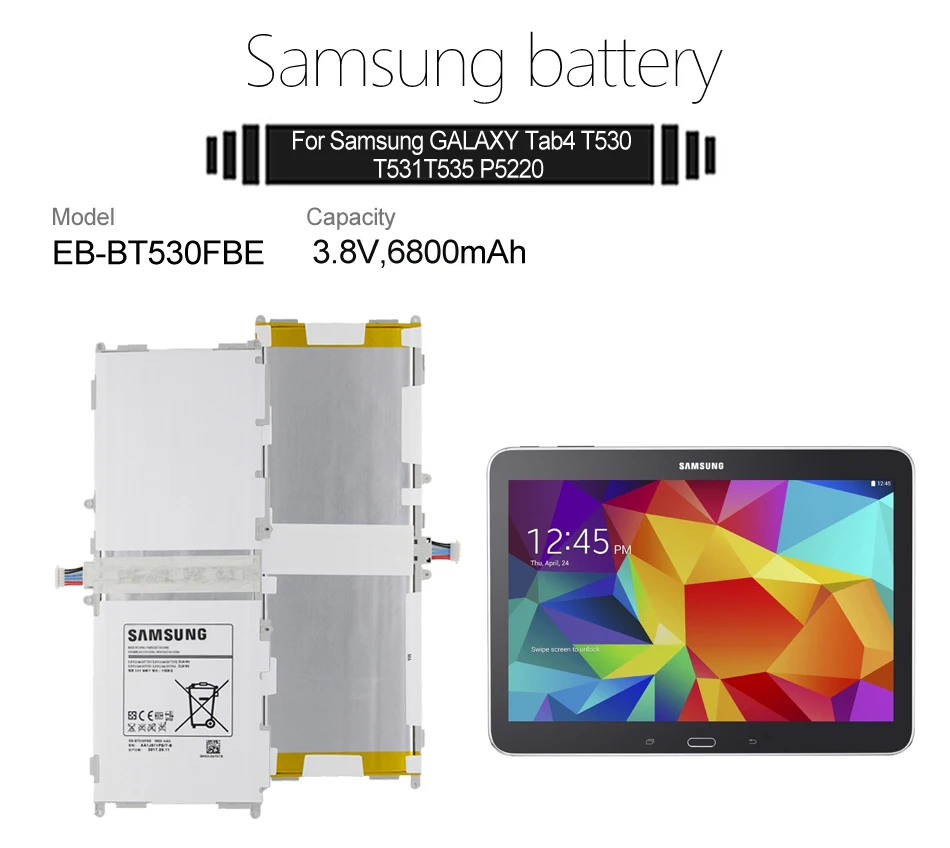 Оригинальная батарея samsung EB-BT530FBC EB-BT530FBE 6800 ма-ч для samsung GALAXY Tab 4 SM-T530 SM-T531 SM-T533 SM-T535 SM-T537 P5220