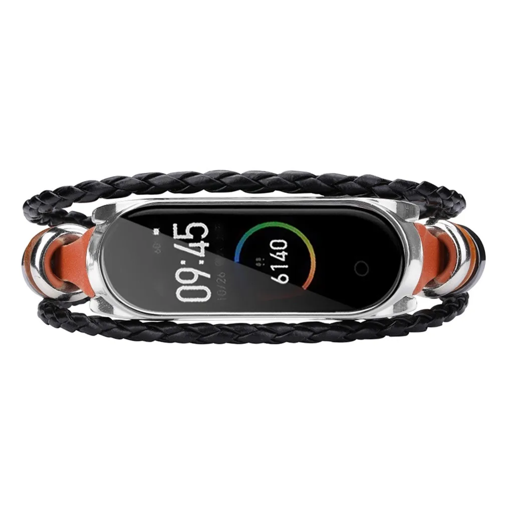 Модный кожаный браслет с бусинами плетеный сменный ремешок для часов Xiaomi Mi Band 4 в