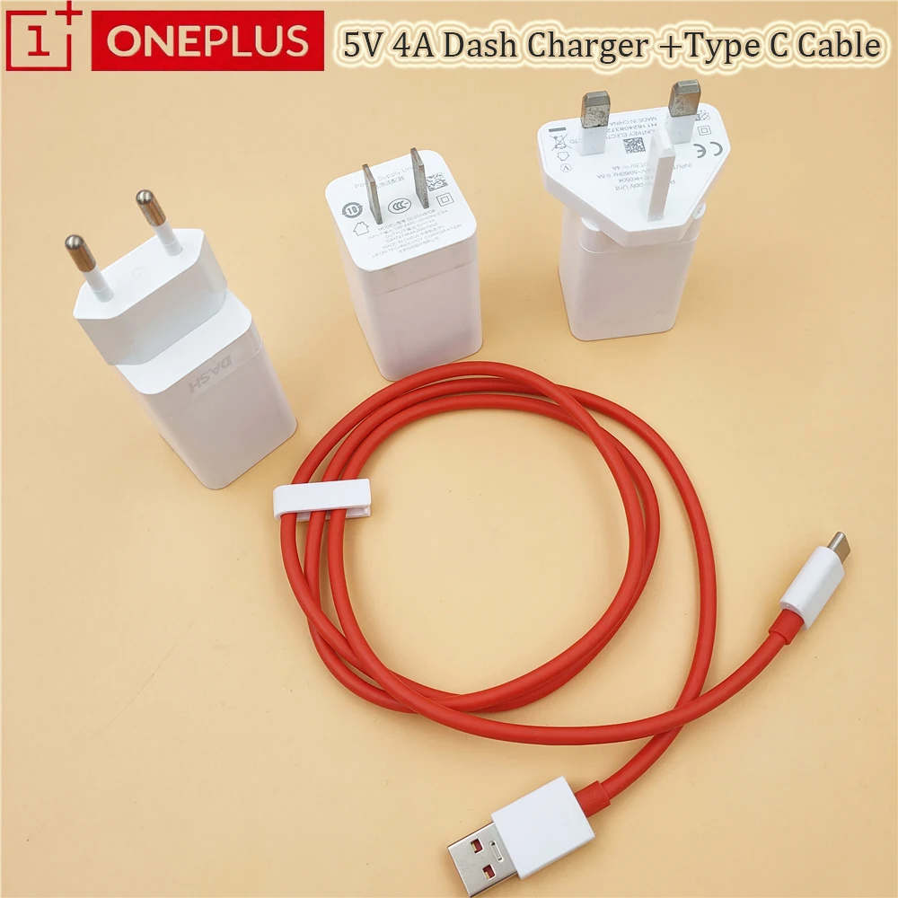 Original ONEPLUS 6 7 Dash Charger For One Plus 6 6t 5T 5 3T 3 5V/4A Fast Charging Wall Power Adapter 1M/2M/3M USB Type C Cable