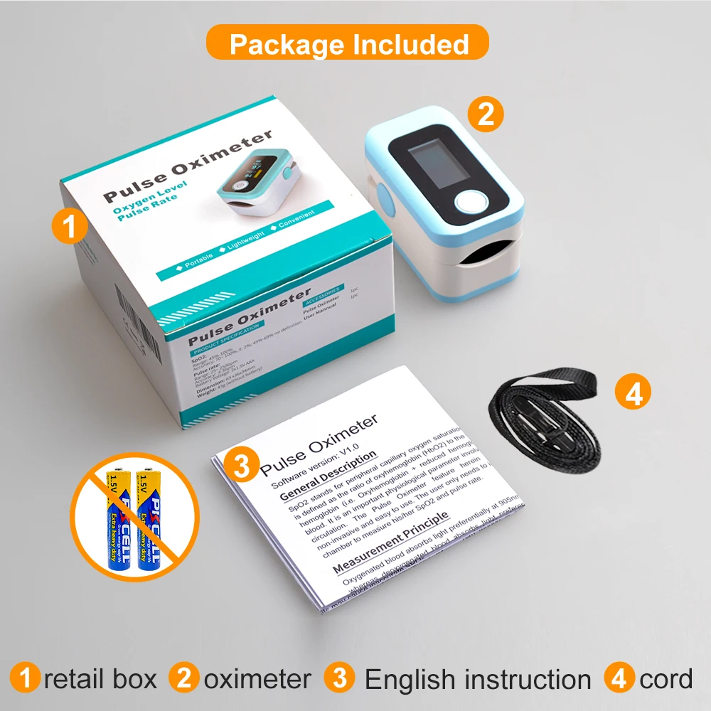 4 цвета! Пульсоксиметр Пальчиковый портативный с OLED-экраном и будильником |