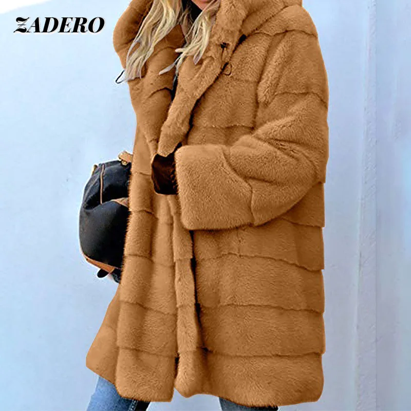 

Fashion Faux Fur Coat Women 2021 Winter Warm Thick Imitation Fur Coat High Street Casual Long Coats Ladies Solid Elegant Outwear