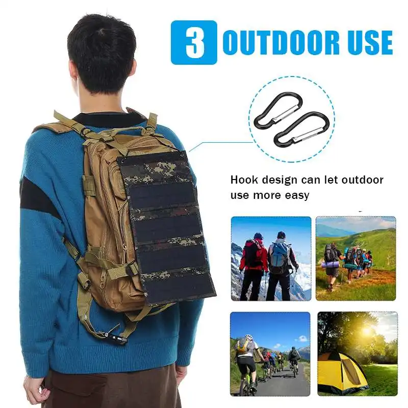 

Foldable Solar Panel 50W 5V Sun power Solar Cells Bank Pack USB 10in1 USB Cable Waterproof for Phone Backpack Camping Hiking