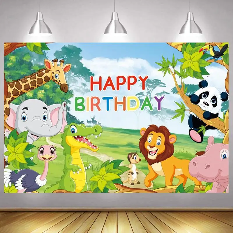 

Baby Shower Animal Jungle Backdrop Elephant Safari Kids 1st Happy Birthday Party Decoration Photography Backgrounds Banner
