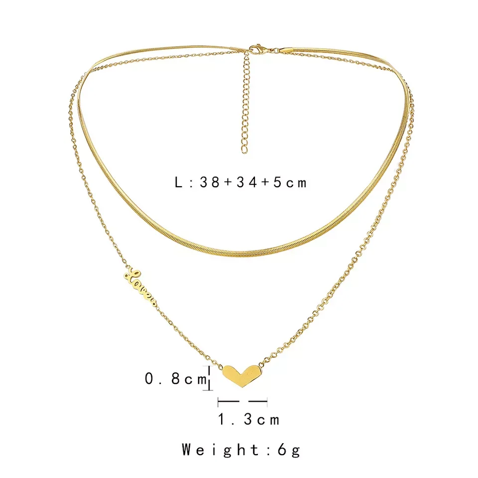 

Colorful 2 Layer Heart Shape Necklaces for Women Gold Chain Charm Stainless Steel Pendant Necklace Charm Fashion Party Jewelry
