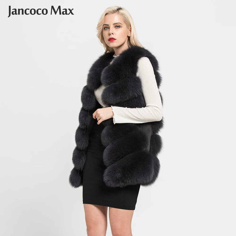 Jancoco Max, новинка, Длинный жилет из натурального Лисьего меха, Осень-зима, теплый, 6 рядов, жилет, женский, Повседневный, мягкий, жилет, высокое качество, S7167