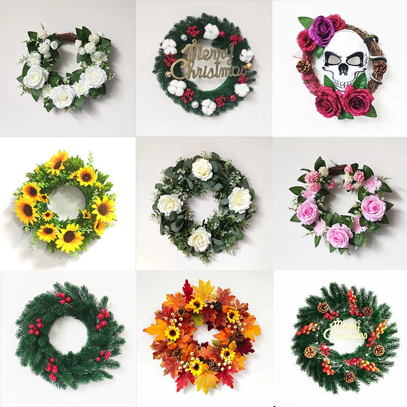 

Artificial Sunflower Wreath Rose Flower Garland Christmas Pine Wreath For Home Decoration Door Ornament