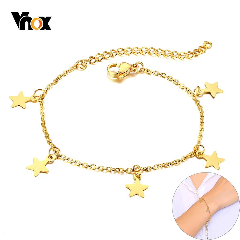 Vnox Элегантные Подвески в виде звезд браслеты для женщин золотого цвета прочная