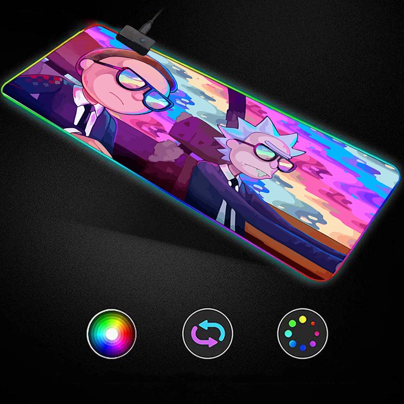 

Rick Morty pattern design Anime RGB Gaming Mouse Pad Gamer Keyboard Desk Non-slip Rubber LED Mouse Mat