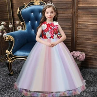 childrens long wedding dress skirt fluffy mesh princess dress large childrens clothing girls printed costumes