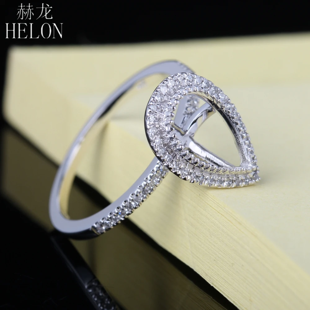 HELON 6x10 мм Груша одноцветное Белое золото 14 карат настоящие природные алмазы полу