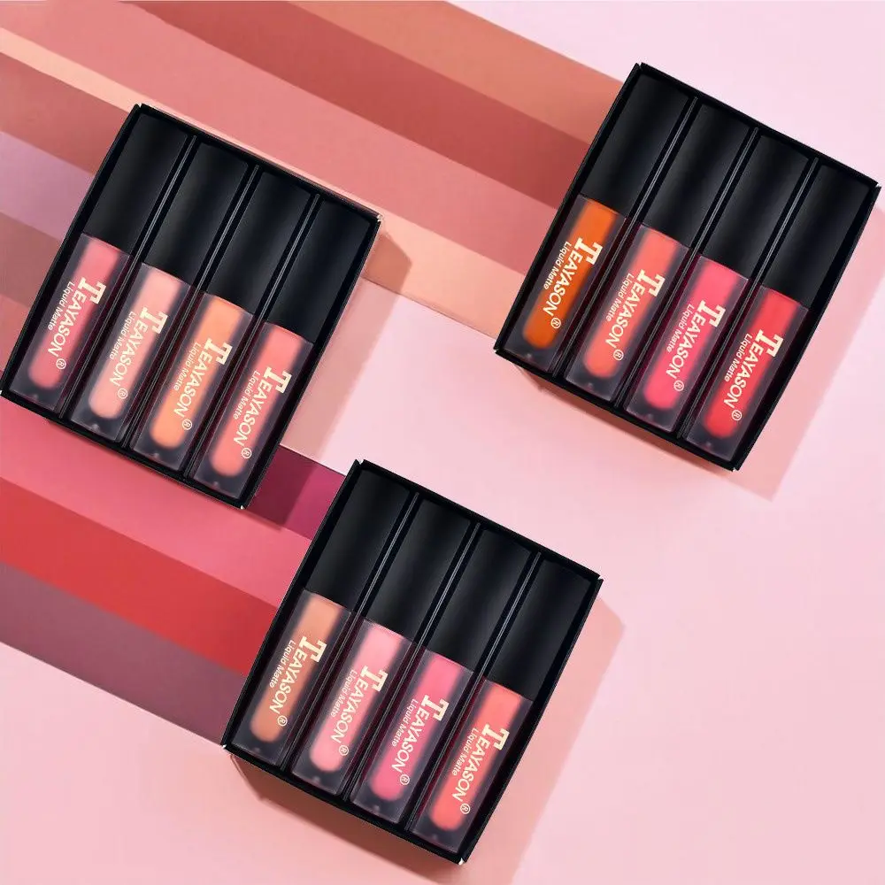 

4Pcs/Set Women Makeup Non-stick Lipsticks Mini Lip Glaze Set Four Matte Waterproof Lip Gloss