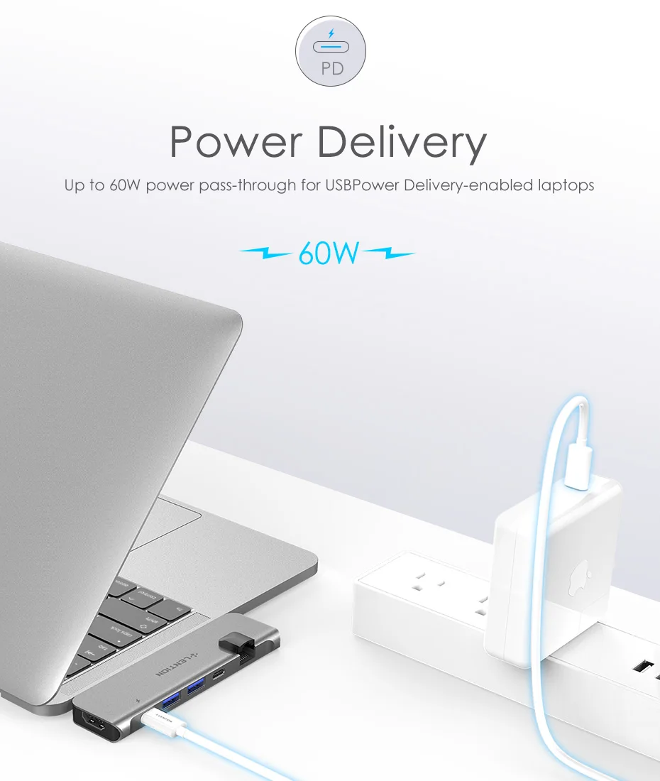 USB C концентратор с 40 Гбит/с Thunderbolt 3100 Вт питания, 4K HDMI, 2 USB 3,0, type C, гигабитный Ethernet адаптер для нового Mac Air