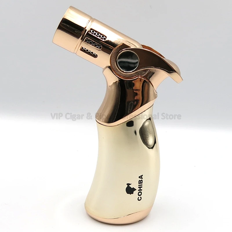 Настольная металлическая Бутановая Зажигалка COHIBA, 4 фонарь, зажигалка для сигарет, инструмент для курения, многоразовый, ветрозащитный