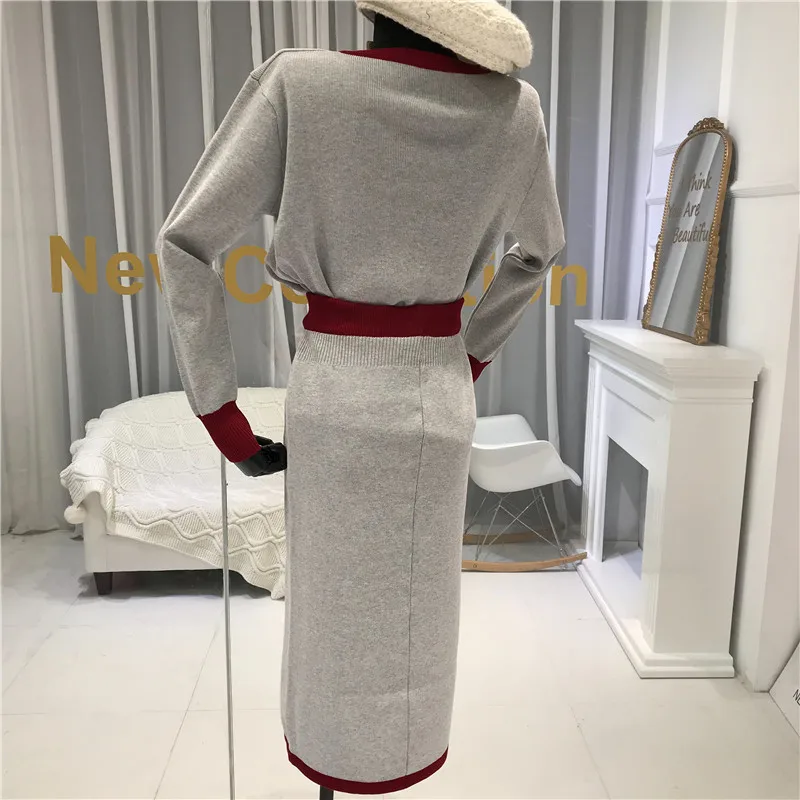 Amolapha Женский вязаный пуловер с v-образным вырезом свитера + юбки наборы Осень-зима