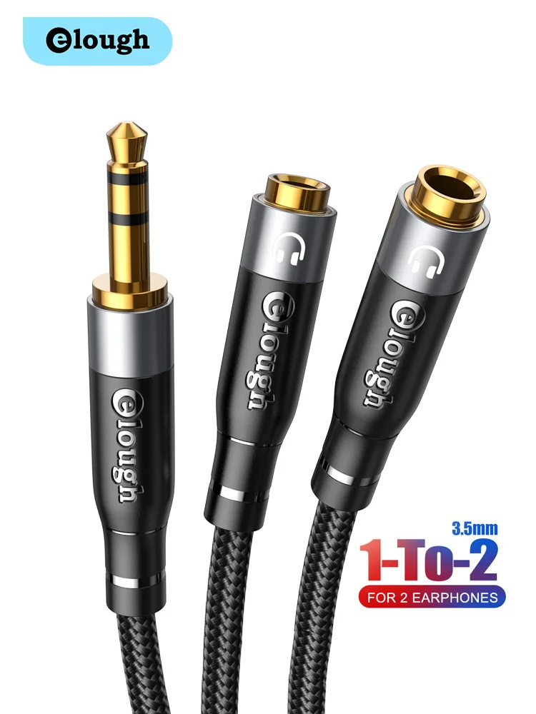 

Elough Audio Splitter Headphone Headset Extension Aux Cable 3.5mm Jack Male to Dual Female Mic Y Adapter for Phone PC AUX Cord