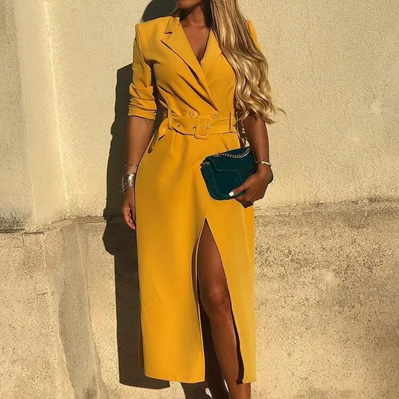 Женское платье Блейзер офисное с длинным рукавом и поясом|Женские платья| |