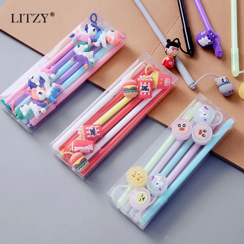 LITZY 6 шт./компл. стираемая гелевая ручка Kawaii Единорог животное Набор для школы