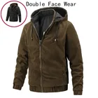 Куртка мужская Вельветовая двухсторонняя, Повседневная Уличная одежда, однотонная спортивная верхняя одежда с капюшоном, Осень-зима
