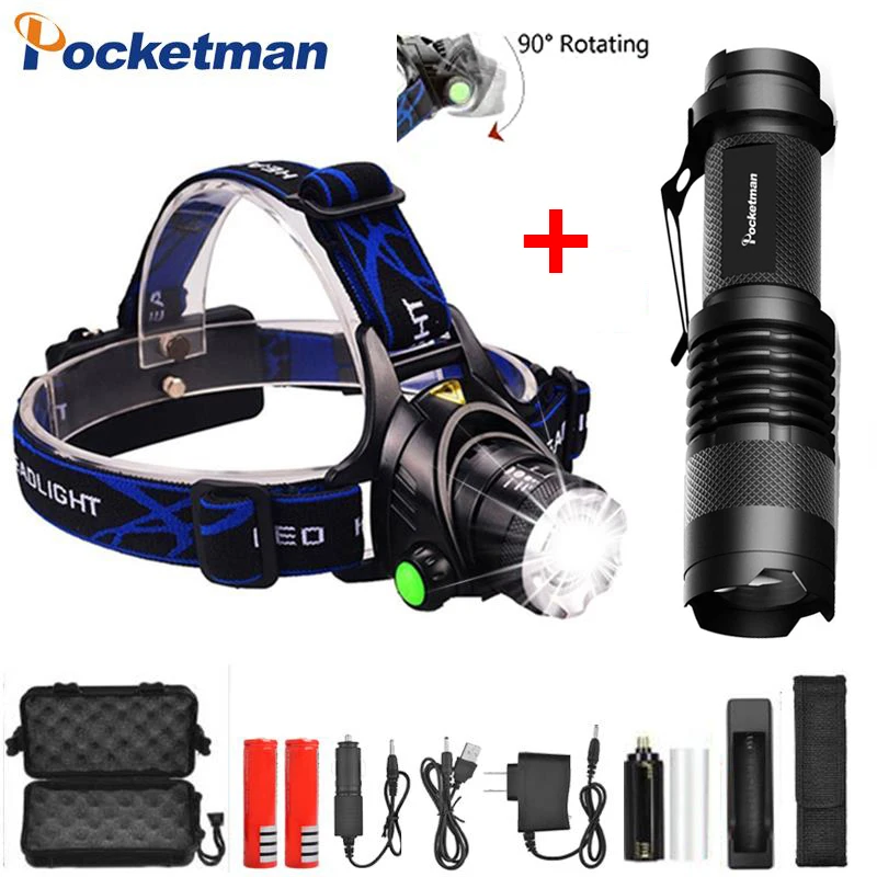 8000LM налобный фонарь USB Перезаряжаемый светильник T6/L2 водонепроницаемый мощный