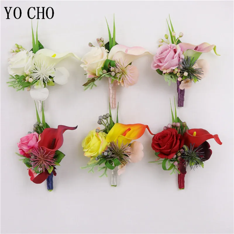 YO CHO Rose Calla цветок лилии бутоньерка свадебная на запястье Свадебные цветы для
