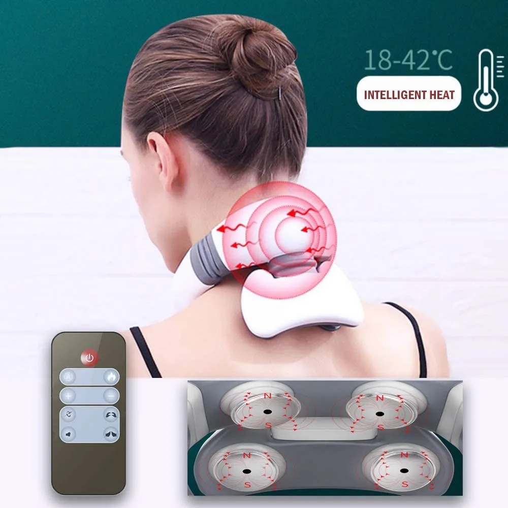 

Smart 4D Magnetic Pulse Heated Electric Shoulder Neck Massager Fatigue Pain Relief Cervical Massage With Remote Control