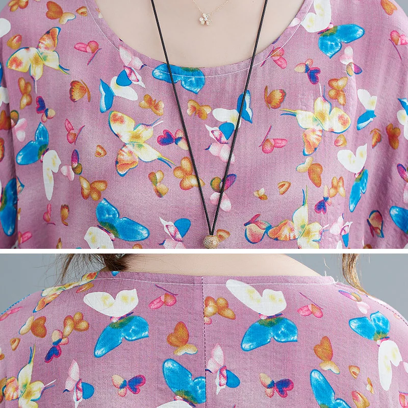 

Large Size Bohemian Dress 2021 Summer New Fashion Bat Loose Printed Cotton Dress Vintage Female Casual Linen Plus Size Sundress