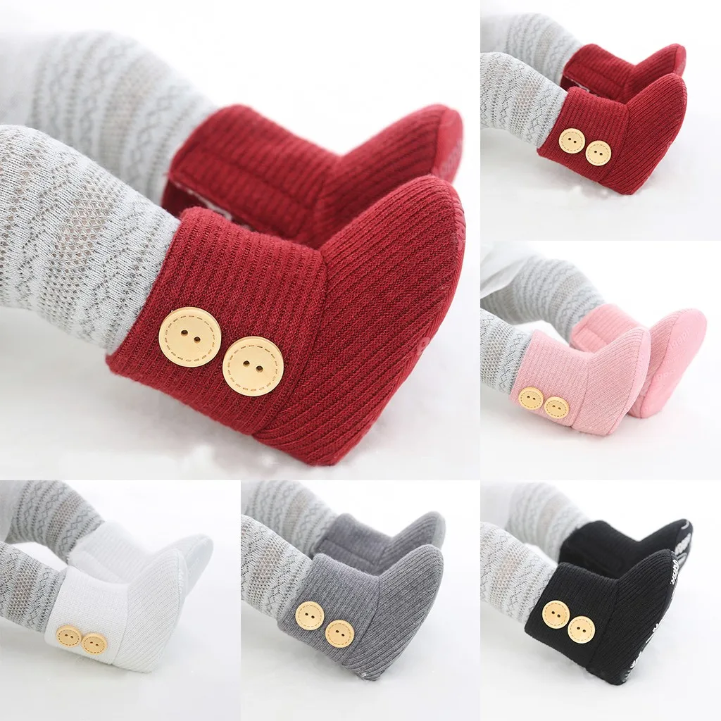 Зимние теплые однотонные сапоги на пуговицах для маленьких девочек и мальчиков