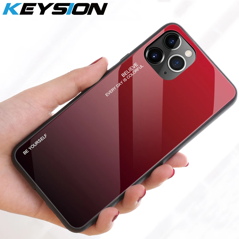 KEYSION градиентный чехол из закаленного стекла для iPhone 11 Pro Max силиконовая задняя