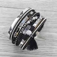 strathspey vintage leather bracelet for women bohemia beads bracelets wide bracelet bangle with tassel armbandjes dames