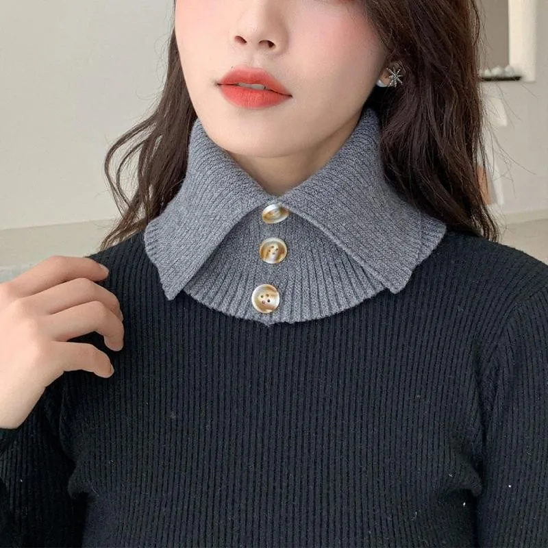 

Fashion Fake Collared For Women Winter Wool Knit Windproof Warm Scarf Tie False Collar Female Girls Button Shirt Accessories