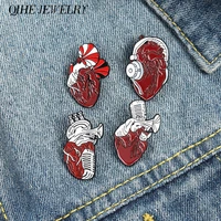 qihe jewelry musical instrument enamel pin heart anatomy phonograph headset microphone saxophone brooches music lover badges