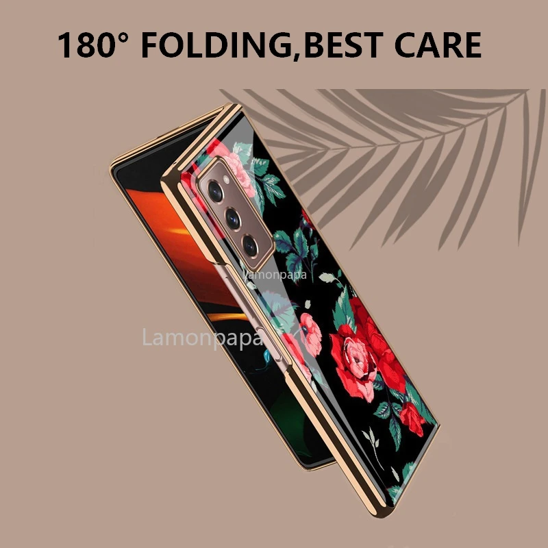 women vintage rose phone case for samsung galaxy z fold2 5g case w2021 tempered glass protective shell for samsung z fold 2 case free global shipping