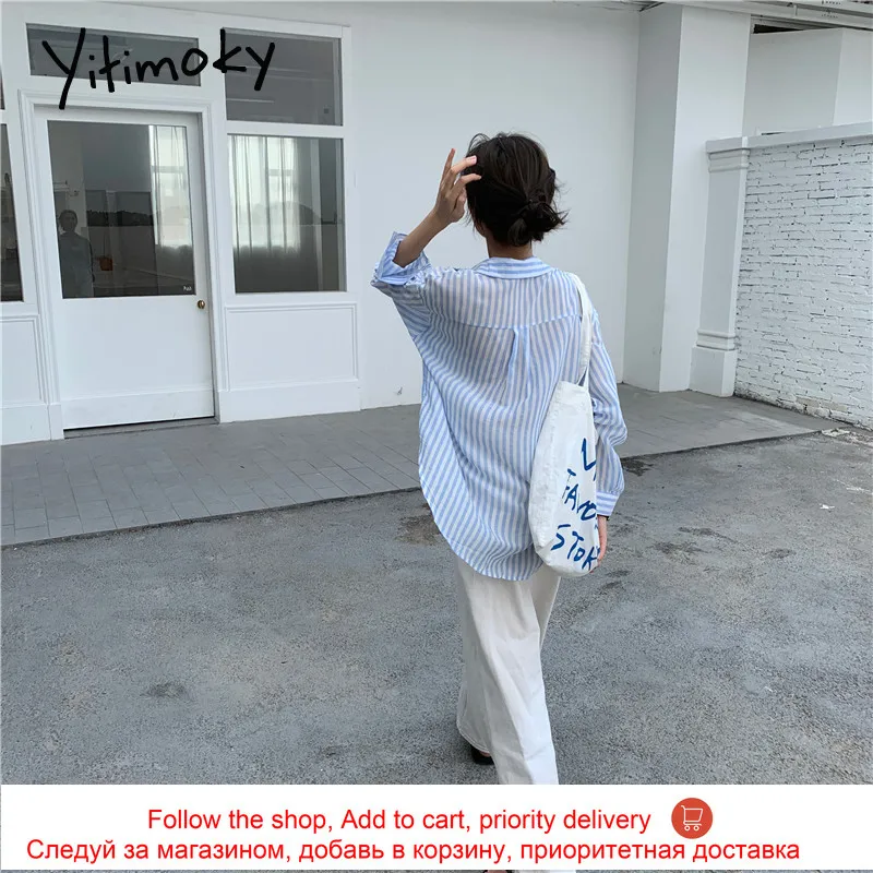 

Yitimoky Striped Button Up Shirt Women Long Sleeve Blouse Korean Fashion Turn-down Collar Loose Straight Casual New Spring