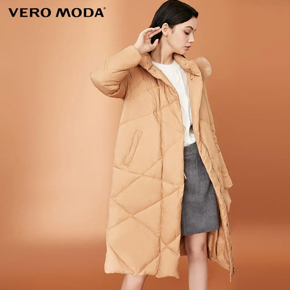 Indian tan Vero Moda женский 90% белый утиный пух Лисий меховой воротник длинный пуховик парка пальто | 318312501 - Цвет: Indian tan