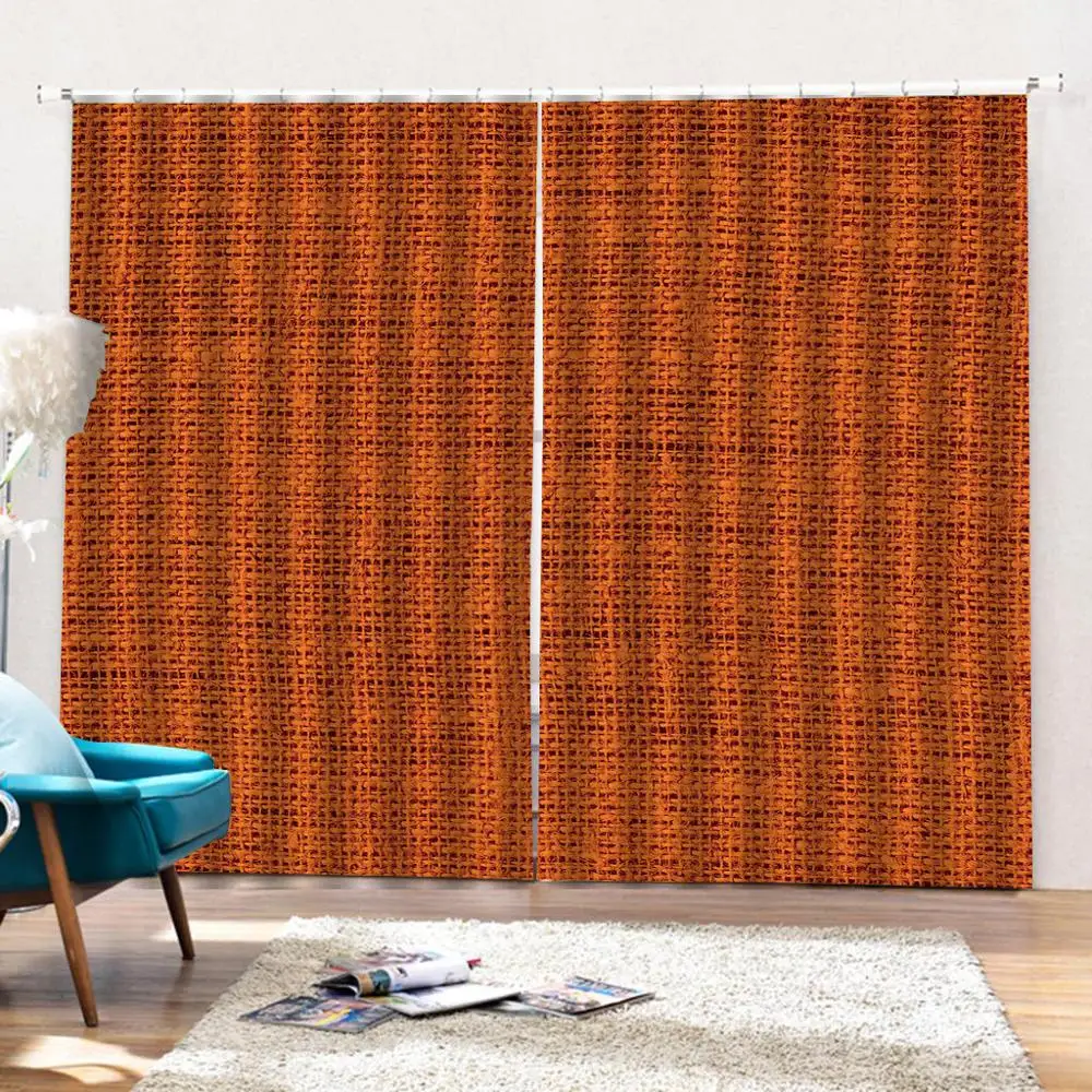 Оранжевая декоративная занавеска с грубой текстурой крупным планом плотная